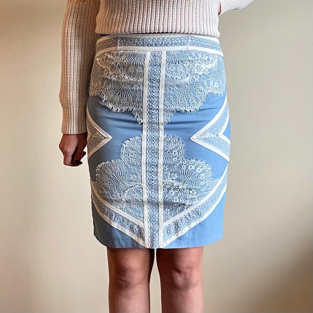 Endless Rose blue lace pencil skirt faux leather - Picture 1 of 11